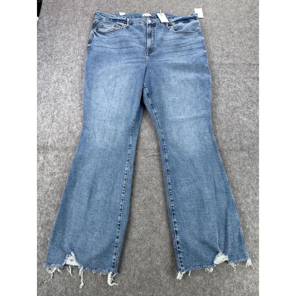 Good American Jeans Womens 26 Blue Good Curve Bootcut High Rise Raw Hem Denim